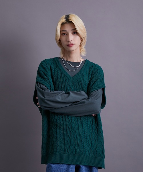re_k by JUNRED(レクバイジュンレッド)の「re_k by JUNRED / バルキーアランオーバーVネックベスト(ベスト・メンズ・チャコールグレー/イエロー/グリーン・M/L)」の17枚目の写真