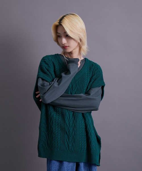 re_k by JUNRED(レクバイジュンレッド)の「re_k by JUNRED / バルキーアランオーバーVネックベスト(ベスト・メンズ・チャコールグレー/イエロー/グリーン・M/L)」の18枚目の写真