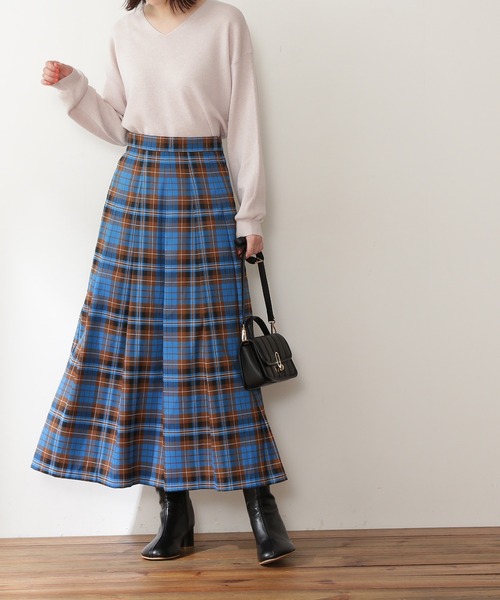 N.（N. Natural Beauty Basic）（エヌエヌナチュラルビューティーベーシック）の「【S Size Line】◆チェックタックスカート（スカート・レディース・ベージュ系その他/ブルー系その他・SMALL/MEDIUM）」の2枚目の写真