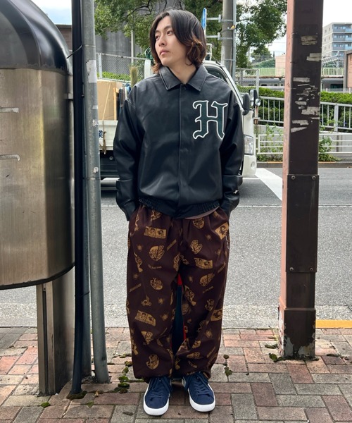 スタジャン レトロ 刺繍 アメリカン ストリート ロゴ フェイクレザー