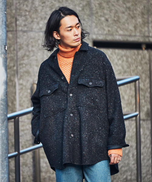 EDIFICE LA BOUCLE（エディフィスラブークル）の「【LA BOUCLE / ラブークル】アーミーオーバーシャツ ネップウール（ブルゾン・メンズ・ブラック系その他・1/2）」の9枚目の写真