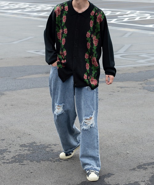 Perushu(ペルーシュ)の「レトロアソート柄ニットシャツカーデ(カーディガン/ボレロ・メンズ・ダークグリーン/ブラウン/ブラック・MEDIUM/LARGE)」の9枚目の写真