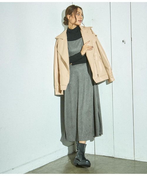 ANAP（アナップ）の「OVERSIONタグデザインフェイクレザーライダースジャケット（ライダースジャケット・レディース・ブラック/アイボリー・FREE）」の5枚目の写真