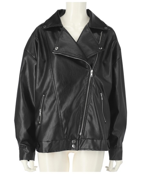 ANAP（アナップ）の「OVERSIONタグデザインフェイクレザーライダースジャケット（ライダースジャケット・レディース・ブラック/アイボリー・FREE）」の9枚目の写真