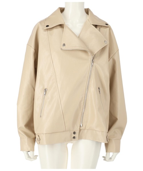 ANAP（アナップ）の「OVERSIONタグデザインフェイクレザーライダースジャケット（ライダースジャケット・レディース・ブラック/アイボリー・FREE）」の8枚目の写真