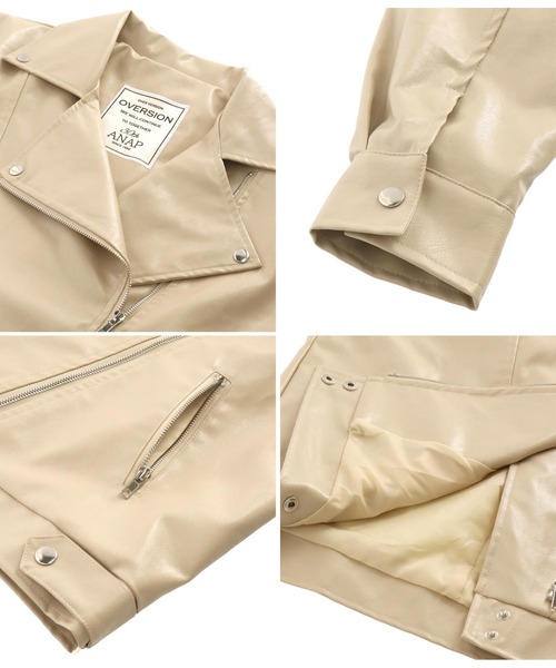ANAP（アナップ）の「OVERSIONタグデザインフェイクレザーライダースジャケット（ライダースジャケット・レディース・ブラック/アイボリー・FREE）」の11枚目の写真