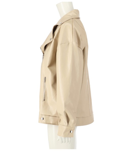 ANAP（アナップ）の「OVERSIONタグデザインフェイクレザーライダースジャケット（ライダースジャケット・レディース・ブラック/アイボリー・FREE）」の10枚目の写真