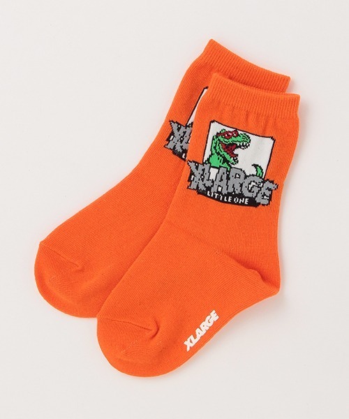 XLARGE KIDS(エクストララージキッズ)の「恐竜モチーフクルーソックス【日本製】(ソックス/靴下・キッズ・ホワイト/ブラック/オレンジ・19-21cm/17-19cm/15-17cm/13-15cm)」の3枚目の写真