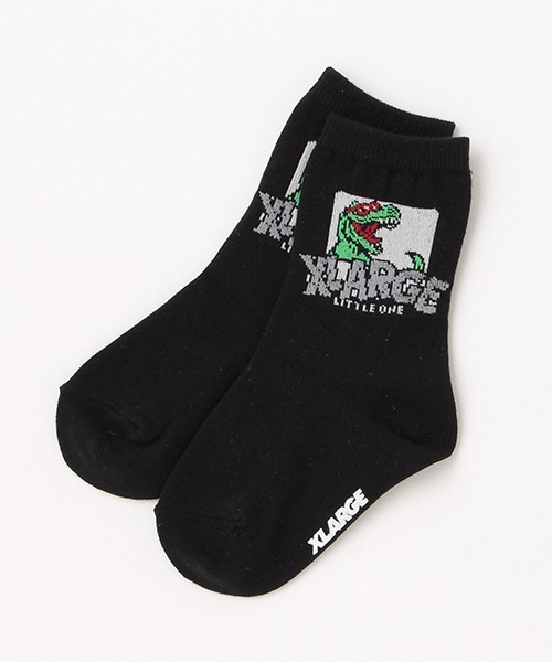 XLARGE KIDS(エクストララージキッズ)の「恐竜モチーフクルーソックス【日本製】(ソックス/靴下・キッズ・ホワイト/ブラック/オレンジ・19-21cm/17-19cm/15-17cm/13-15cm)」の2枚目の写真
