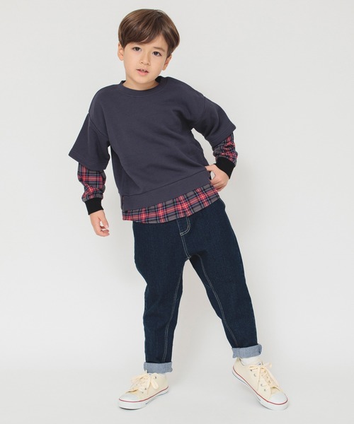 BRANSHES（ブランシェス）の「【重ね着風】フェイクレイヤードトレーナー（スウェット・キッズ・チャコールグレー/アイボリー・130/150/90/110/100/140/120）」の3枚目の写真