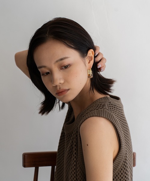 VitaFelice（ヴィータフェリーチェ）の「マーブルフープピアス（ピアス（両耳用）・レディース・グリーン/ベージュ/ブラウン/クリア/グレー・FREE）」の7枚目の写真