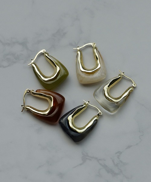 VitaFelice（ヴィータフェリーチェ）の「マーブルフープピアス（ピアス（両耳用）・レディース・グリーン/ベージュ/ブラウン/クリア/グレー・FREE）」の10枚目の写真