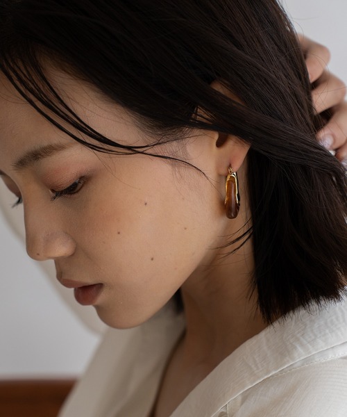 VitaFelice（ヴィータフェリーチェ）の「マーブルフープピアス（ピアス（両耳用）・レディース・グリーン/ベージュ/ブラウン/クリア/グレー・FREE）」の17枚目の写真