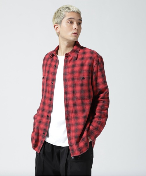 マインデニム　ブラックデニムチェックシャツ　長袖 MINEDENIM - C.R Flow Ombre Check Open Collar L/S SH (BPT