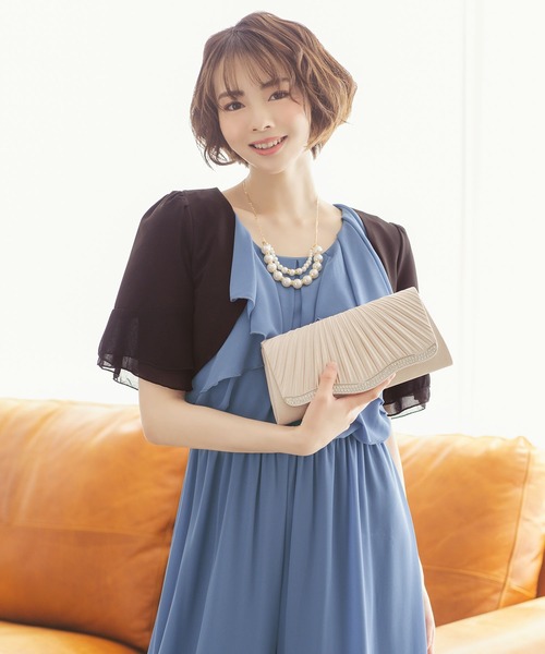半袖シフォンパフスリーブショート丈 フォーマル ボレロ