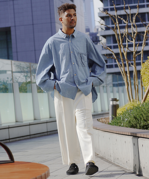 refomed / リフォメッド】WRIST PATCH WIDE SHIRT CHAMBRAY