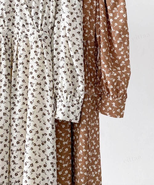 Dalfwin（ダールフィン）の「カシュクール花柄ミモレ丈ワンピース（ワンピース・レディース・ブラウン/アイボリー・FREE）」の20枚目の写真
