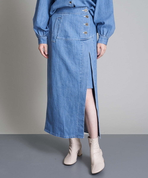 A de a.v.v（アードアー・ヴェ・ヴェ）の「レイヤードナローデニムスカート（デニムスカート・レディース・ネイビー/ブルー・38/36）」の3枚目の写真