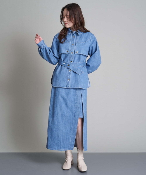 A de a.v.v（アードアー・ヴェ・ヴェ）の「レイヤードナローデニムスカート（デニムスカート・レディース・ネイビー/ブルー・38/36）」の19枚目の写真