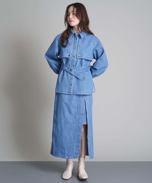 A de a.v.v（アードアー・ヴェ・ヴェ）の「レイヤードナローデニムスカート（デニムスカート・レディース・ネイビー/ブルー・38/36）」の20枚目の写真