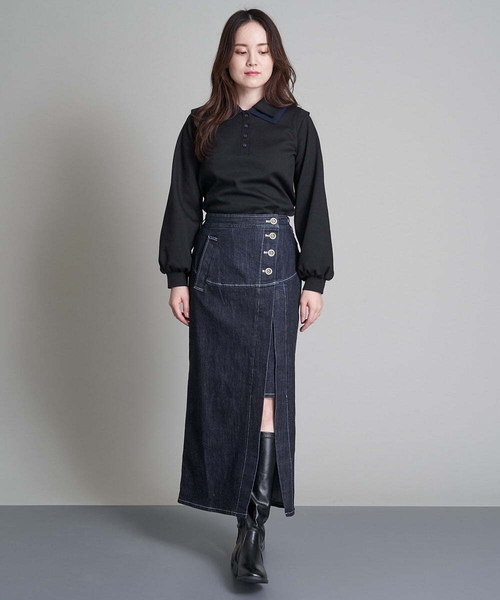 A de a.v.v（アードアー・ヴェ・ヴェ）の「レイヤードナローデニムスカート（デニムスカート・レディース・ネイビー/ブルー・38/36）」の22枚目の写真