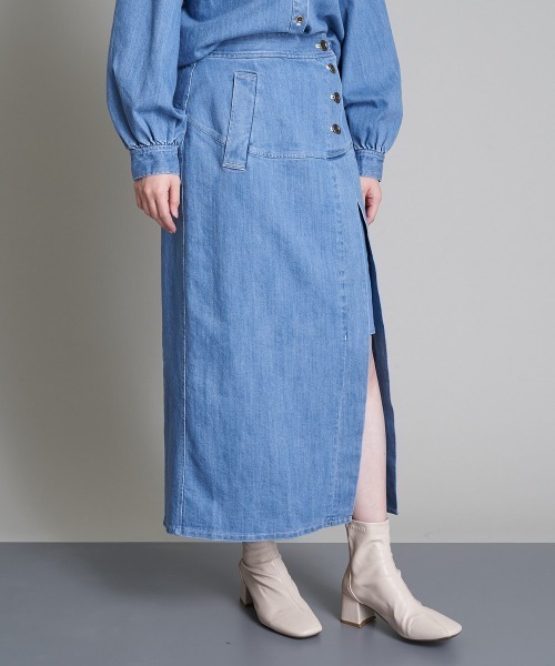 A de a.v.v（アードアー・ヴェ・ヴェ）の「レイヤードナローデニムスカート（デニムスカート・レディース・ネイビー/ブルー・38/36）」の10枚目の写真