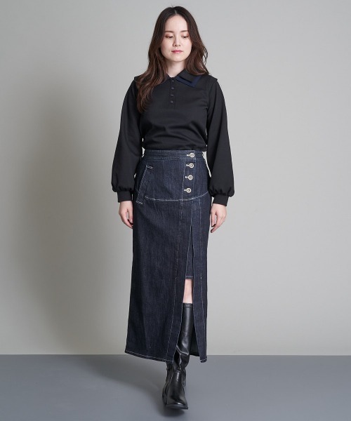 A de a.v.v（アードアー・ヴェ・ヴェ）の「レイヤードナローデニムスカート（デニムスカート・レディース・ネイビー/ブルー・38/36）」の7枚目の写真