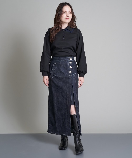 A de a.v.v（アードアー・ヴェ・ヴェ）の「レイヤードナローデニムスカート（デニムスカート・レディース・ネイビー/ブルー・38/36）」の8枚目の写真