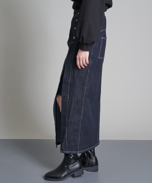 A de a.v.v（アードアー・ヴェ・ヴェ）の「レイヤードナローデニムスカート（デニムスカート・レディース・ネイビー/ブルー・38/36）」の12枚目の写真