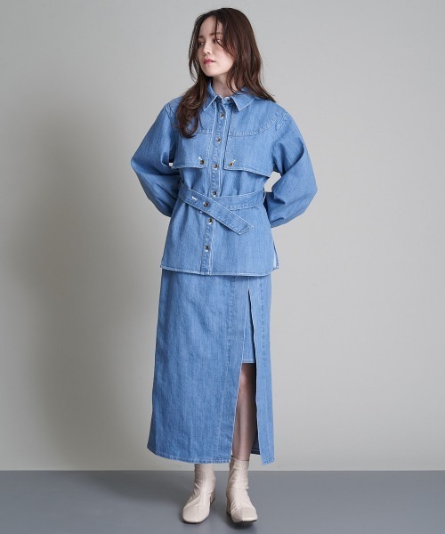 A de a.v.v（アードアー・ヴェ・ヴェ）の「レイヤードナローデニムスカート（デニムスカート・レディース・ネイビー/ブルー・38/36）」の5枚目の写真