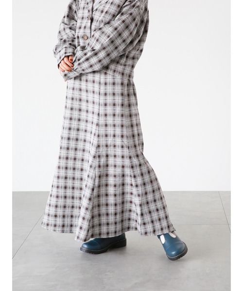 ehka sopo（エヘカソポ）の「チェック柄マーメイドスカート(セットアップ可)（スカート・レディース・グレー/グリーン/チャコール・ﾌﾘ-）」の3枚目の写真