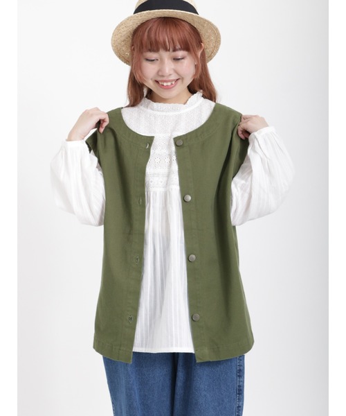 Samansa Mos2(サマンサ モスモス)の「前後着ツイルベスト(ベスト・レディース・カーキ・フリ-)」の1枚目の写真