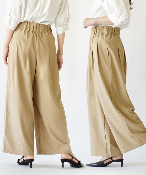 e-zakkamania stores（イーザッカマニアストアーズ）の「ウエストギャザー ワイドパンツ（その他パンツ・レディース・ブラック/ベージュ/カーキ・M）」の12枚目の写真