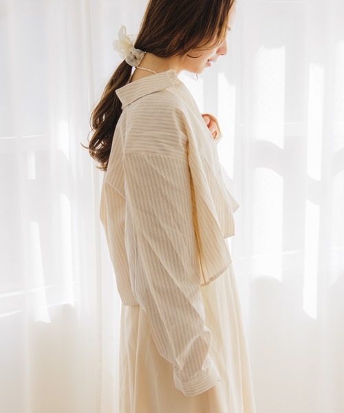 flower（フラワー）の「ストライプショートシャツ（シャツ/ブラウス・レディース・ベージュ/イエロー・FREE）」の4枚目の写真