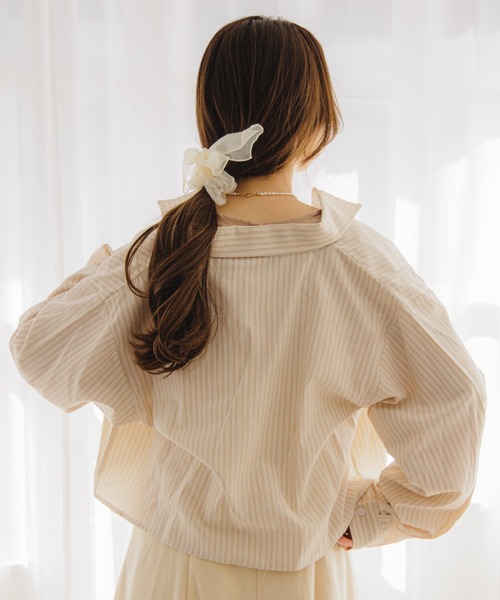 flower（フラワー）の「ストライプショートシャツ（シャツ/ブラウス・レディース・ベージュ/イエロー・FREE）」の5枚目の写真