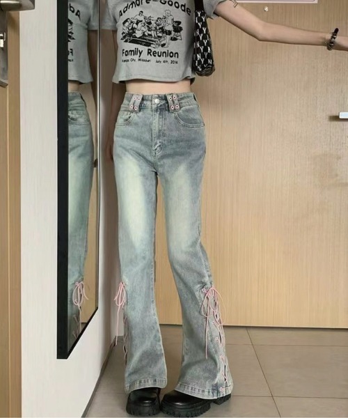 meJane（ミージェーン）の「サイドリボンアップデニムパンツ（デニムパンツ・レディース・ブルー・S/M/L）」の7枚目の写真