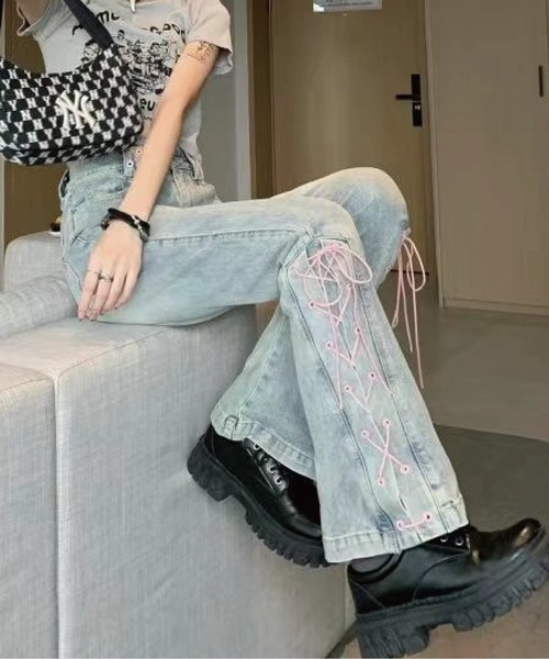 meJane（ミージェーン）の「サイドリボンアップデニムパンツ（デニムパンツ・レディース・ブルー・S/M/L）」の9枚目の写真