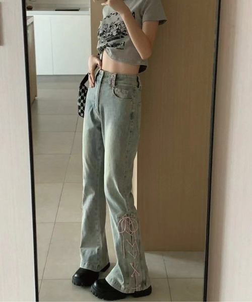 meJane（ミージェーン）の「サイドリボンアップデニムパンツ（デニムパンツ・レディース・ブルー・S/M/L）」の6枚目の写真