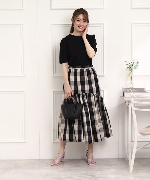 couture brooch（クチュールブローチ）の「◆【セットアップ可能/存在感抜群スカート】ブロックチェックスカート（スカート・レディース・ブラック系1/ネイビー系1・38/40/42）」の4枚目の写真