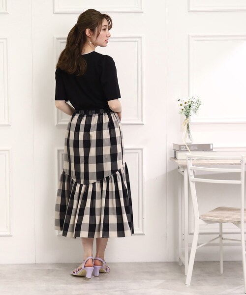 couture brooch（クチュールブローチ）の「◆【セットアップ可能/存在感抜群スカート】ブロックチェックスカート（スカート・レディース・ブラック系1/ネイビー系1・38/40/42）」の5枚目の写真