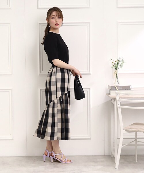 couture brooch（クチュールブローチ）の「◆【セットアップ可能/存在感抜群スカート】ブロックチェックスカート（スカート・レディース・ブラック系1/ネイビー系1・38/40/42）」の6枚目の写真