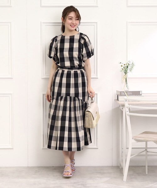 couture brooch（クチュールブローチ）の「◆【セットアップ可能/存在感抜群スカート】ブロックチェックスカート（スカート・レディース・ブラック系1/ネイビー系1・38/40/42）」の7枚目の写真