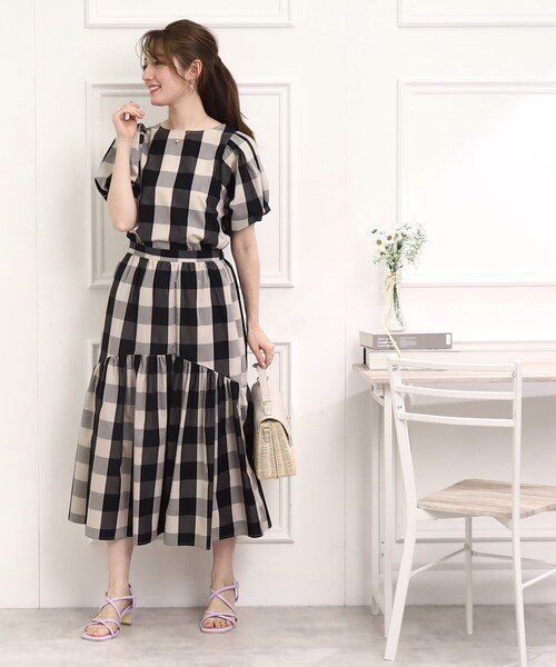 couture brooch（クチュールブローチ）の「◆【セットアップ可能/存在感抜群スカート】ブロックチェックスカート（スカート・レディース・ブラック系1/ネイビー系1・38/40/42）」の8枚目の写真