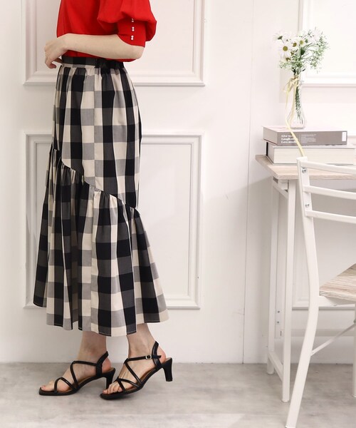 couture brooch（クチュールブローチ）の「◆【セットアップ可能/存在感抜群スカート】ブロックチェックスカート（スカート・レディース・ブラック系1/ネイビー系1・38/40/42）」の14枚目の写真