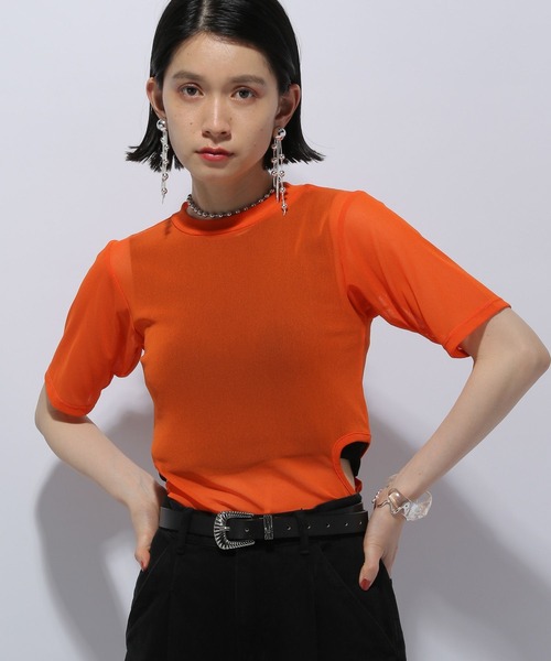 HARE(ハレ)の「シアーカットアウトT(HARE)(Tシャツ/カットソー・レディース・ブルー/ブラック/オレンジ・FREE)」の3枚目の写真