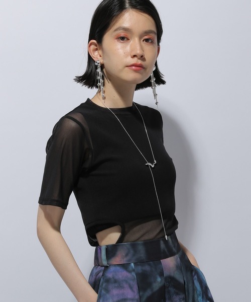 HARE(ハレ)の「シアーカットアウトT(HARE)(Tシャツ/カットソー・レディース・ブルー/ブラック/オレンジ・FREE)」の8枚目の写真