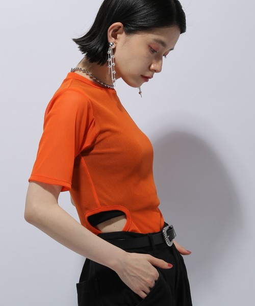 HARE(ハレ)の「シアーカットアウトT(HARE)(Tシャツ/カットソー・レディース・ブルー/ブラック/オレンジ・FREE)」の10枚目の写真