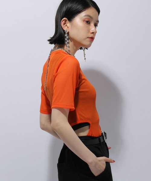 HARE(ハレ)の「シアーカットアウトT(HARE)(Tシャツ/カットソー・レディース・ブルー/ブラック/オレンジ・FREE)」の11枚目の写真