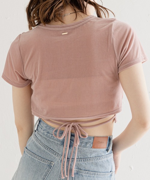 Chico(チコ)の「シアーベロアBACKリボンチビT(Tシャツ/カットソー・レディース・ブルー/アイボリー/ピンク/ダークブラウン・FREE)」の4枚目の写真