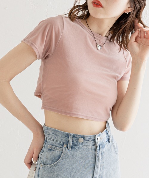 Chico(チコ)の「シアーベロアBACKリボンチビT(Tシャツ/カットソー・レディース・ブルー/アイボリー/ピンク/ダークブラウン・FREE)」の6枚目の写真